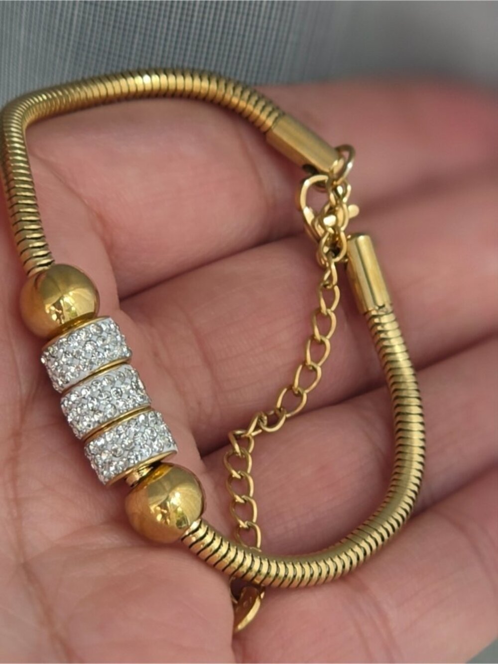 Gold-Tone Bracelet with Pave Crystal Rondelles